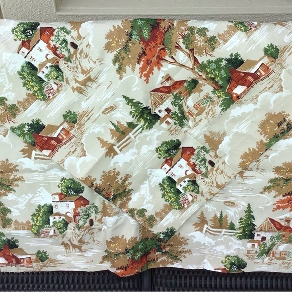 SET OF 2 Vintage Rod Pocket Curtain Panels Farm Rustic Look Vinyl 35x33.5 Cabin - Picture 10 of 12